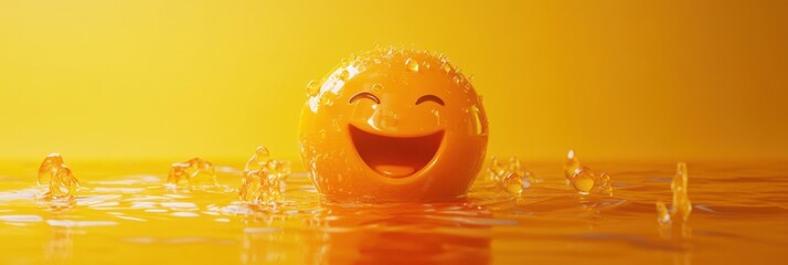 Aufkleber - Happy orange ball in juice splash.