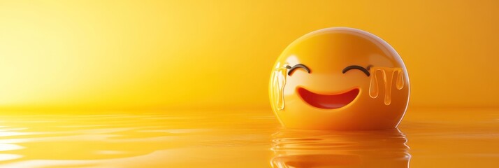 Poster - Smiling egg with runny yolk in pool.