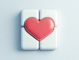 Poster - Red heart centered on four white squares.