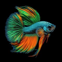 Aufkleber - Colorful betta fish with flowing fins, isolated on black.