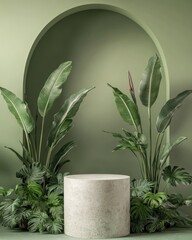 Poster - Arch with plants and pedestal.