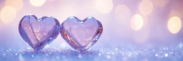 Aufkleber - Two clear glass hearts with bokeh effect.