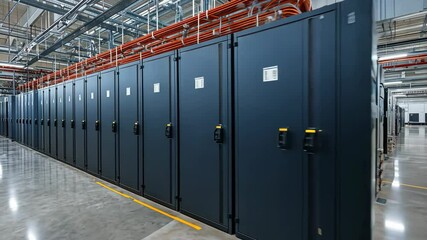 Poster - Network equipment cabinets lined up in a data center showcasing modern technology and infrastructure