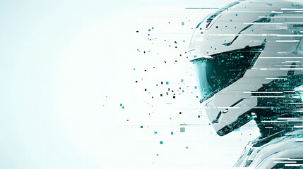 Aufkleber - A stylized image of a futuristic racing helmet, featuring digital effects and a sleek design, emphasizing speed and technology