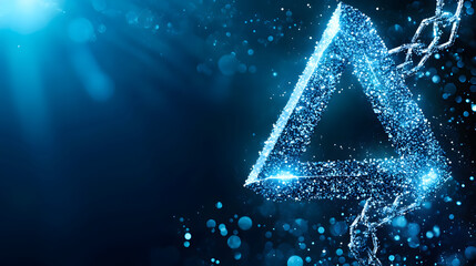 Fototapete - A sparkling, glowing triangle surrounded by shimmering particles and a blue light backdrop, creating a mystical and dynamic visual effect