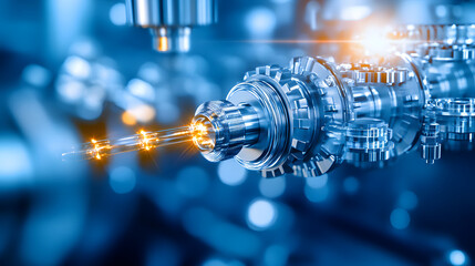 Poster - A close-up of a precision-engineered component, showcasing intricate metallic details and sparks, highlighting advanced manufacturing technology