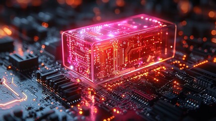 Poster - intricate cryptocurrency mining rig with blockchain diagram overlay and high tech visual