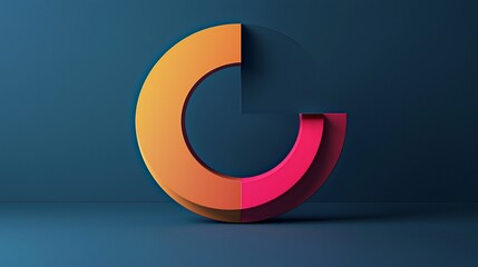 Poster - Abstract 3D circle graphic, orange and pink segments on dark blue background.