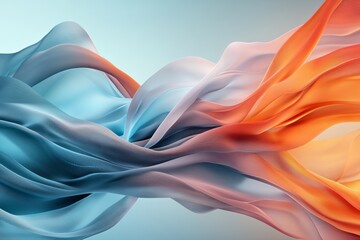 Poster - Dynamic flow of colorful fabric in abstract design showcasing shades of blue and orange