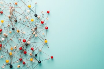 Poster - Colorful network of threads and beads on a light blue background showing creativity and design concepts
