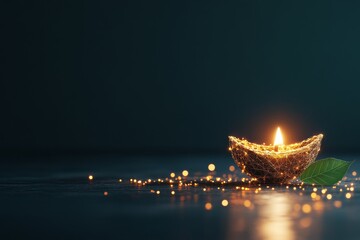 Poster - Warm light from a decorative lamp illuminates a tranquil space with soft reflections and sparkling decorations