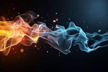 Poster - Colorful wisps of orange and blue smoke blend together in an abstract display of fluid motion and light effects