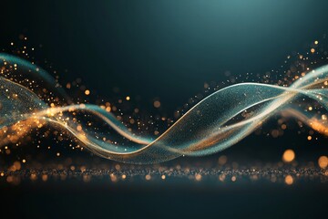 Poster - Swirling golden waves of light create a mesmerizing abstract pattern against a dark background