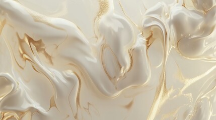 Wall Mural - White and gold cream swirls with copy space. Premium cosmetic background