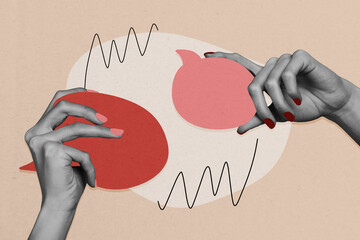 Poster - Creative collage picture hands body fragments hold communication phrase cite speech bubble drawing background dialog conversation