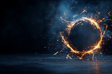 Poster - Bright ring of sparks floating in dark space creates an electrifying visual effect during a nighttime display