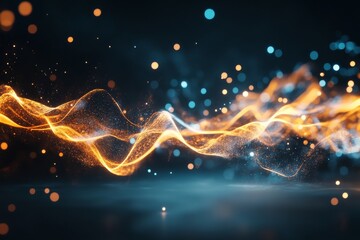 Poster - Bright and colorful waves of light flow across a dark background creating an enchanting visual effect
