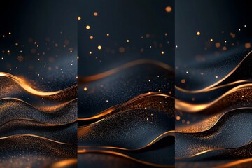 Poster - Golden waves of light create a mesmerizing abstract pattern in dark background