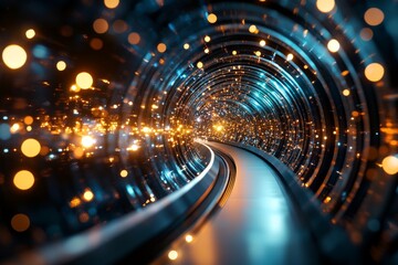 Poster - Colorful glowing tunnel with swirling lights and captivating depth at nighttime