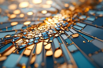 Poster - Colorful abstract mosaic design with golden and blue accents creating a stunning visual effect