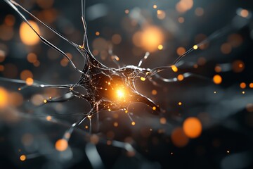 Poster - Stunning visualization of a neuron network with glowing connections in a dark background