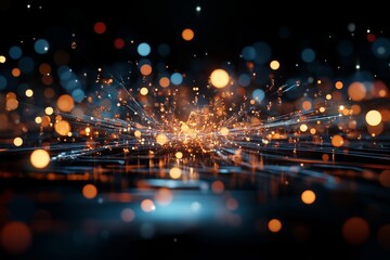 Poster - Colorful light particles create an abstract visual effect in a dark environment