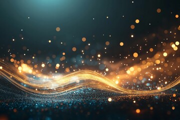 Poster - Vibrant golden and blue abstract light waves create a magical effect in dark surroundings during an evening display
