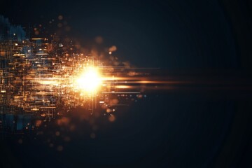Poster - Dynamic burst of light creates an abstract digital landscape with vibrant colors and energy