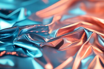 Poster - Textured fabric with blue and copper hues creating a vibrant, abstract pattern under soft lighting