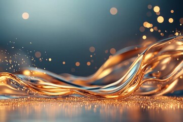 Poster - Fluid gold ribbons weave through a sparkling backdrop, creating a mesmerizing visual effect at dusk