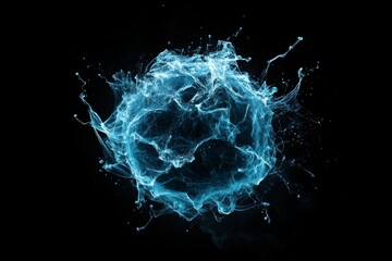 Poster - Vibrant water splash creating a spherical shape against a dark background
