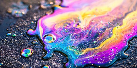 Poster - Colorful liquid with bubbles on the ground