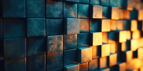 Aufkleber - Wall made of square blocks with a yellow border