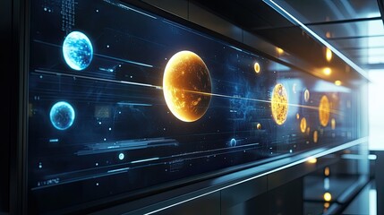 Poster - Futuristic Display of Celestial Objects in a Modern Space Setting