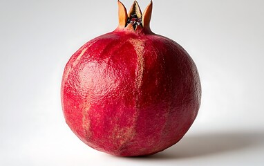 Single ripe red pomegranate fruit on white background. (1)