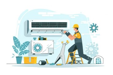 Aufkleber - Technician installs air conditioner units in residential space to enhance indoor climate comfort. Generative AI