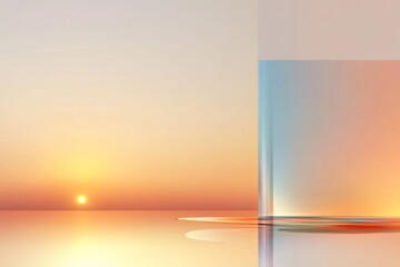 Wall Mural - Serene sunset over tranquil water with soft color gradients reflecting peaceful atmosphere