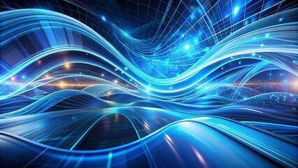 Poster - Abstract Blue 3D Curves: Futuristic Generative AI Background