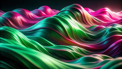 Poster - Abstract Green Pink Wave Background, Dark Moody Design, Fluid Art, Swirling Texture, Digital Art Wallpaper