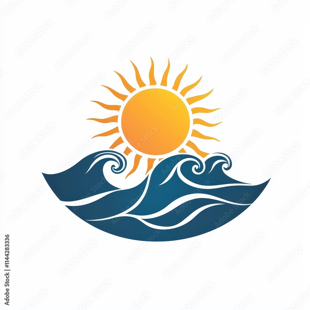 Design of sun over sea waves icon logo illustration isolated on white ...