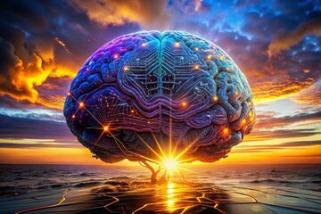 Poster - AI Brain 3D Render: Cybersecurity & Artificial Intelligence Landscape