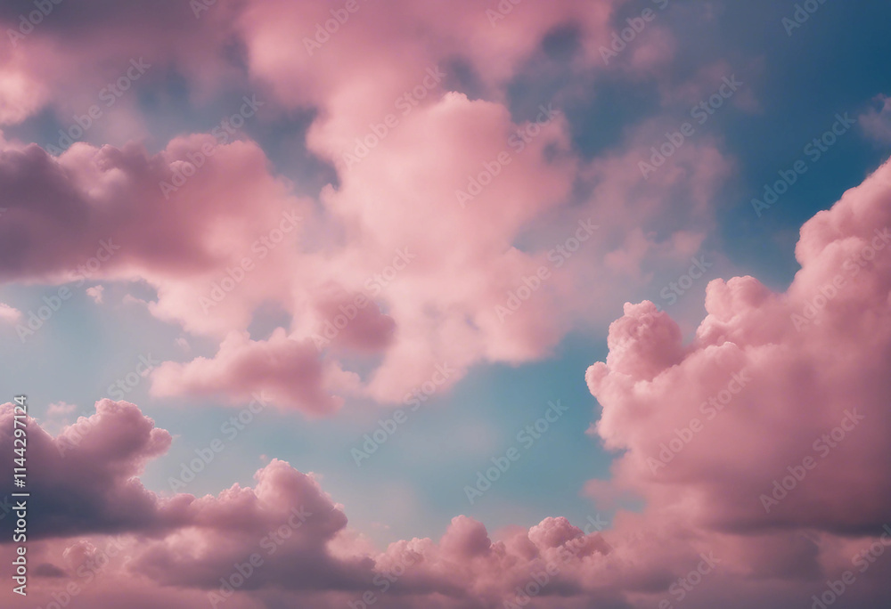 Beautiful background image of a romantic blue sky with soft fluffy pink ...