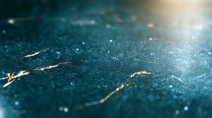 Poster - Abstract close-up of textured surface with golden lines and shimmering reflections in dim light