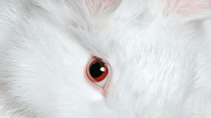 Wall Mural - Close-up of a white rabbit's red eye and soft fur.