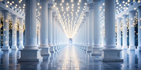 Poster - Bokeh Maze: Abstract White Column Light Movement Photography