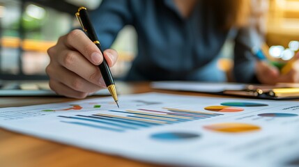 Poster - Business analyst presenting a tax policy briefing in a professional boardroom Stock Photo with side copy space