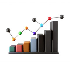 Fototapete - A 3D model of a bar graph with vibrant colors and a line graph overlay, representing data in an engaging visual format. Perfect for presentations.