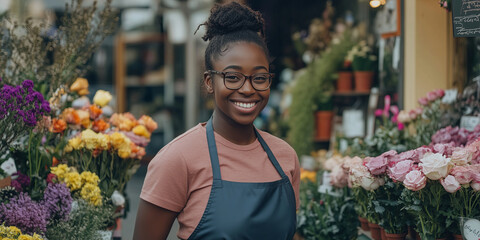 Wall Mural - Young female florist in flower shop