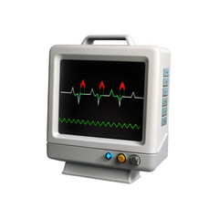 Fototapete - A realistic 3D model of a medical heart monitor displaying heart rate data in vibrant colors. Ideal for use in healthcare simulations.