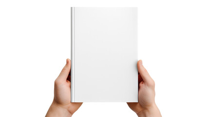 Hand holding blank book & hard cover mockup Isolated on transparent background, clippig path